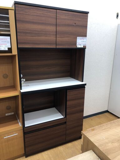 ☆ジモティ割あり☆ 食器棚 ブラウン＆ホワイト W89×D45×H184 クリーニング