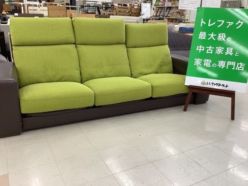 【トレファクマーケット千葉おゆみ野店】ご来店いただける方限定！MARUICHI (マルイチセーリング) リクライニングソファー ダークブラウン×グリーン 3人掛け ソフトレザー×ファブリック Verno のご紹介です！