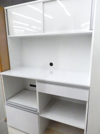 シンプルレンジボード F-662 ホワイト 幅120cm 鏡面仕上げ ゴミ箱収納可能 札幌市清田区