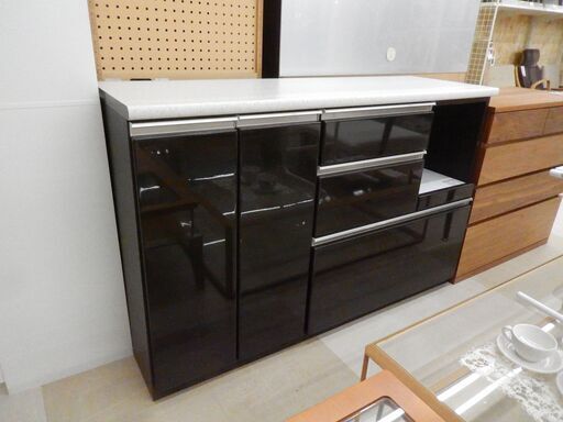 ニトリ キッチンカウンター アルミナ2 140CT DBR 幅140cm 鏡面仕上げ 大理石調天板 札幌市清田区