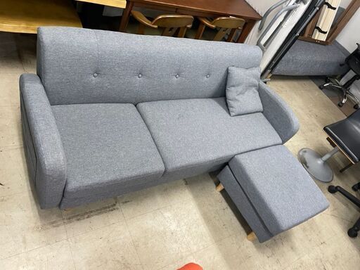 3人掛けソファNo.606布張りソファグレーオットマン付き【リサイクル  