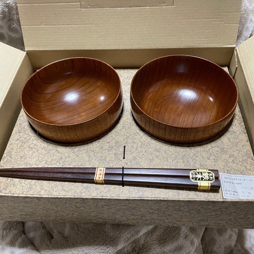 木製汁椀2個セットと箸一膳 鉄木箸　うるし塗装