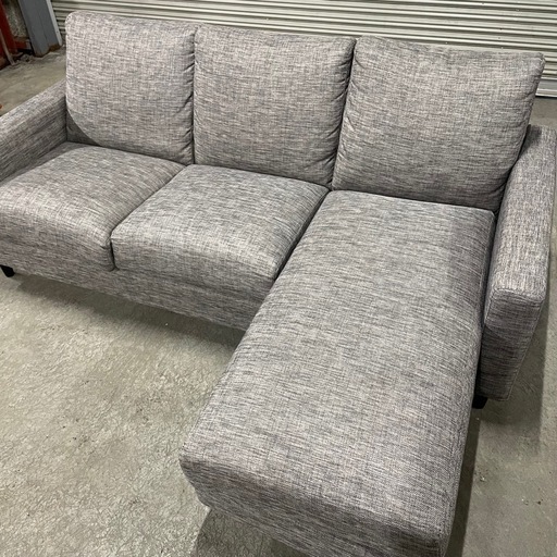 布製 三人掛けソファー オットマン付き グレー