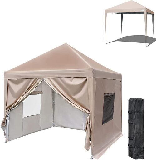 ワンタッチ タープテント 3段階調節 3m/2.5m/2m UVカット 耐水 スチール キャンプ アウトドア 耐水専用横幕/サイドシート4枚付属 テント キャンプ用品