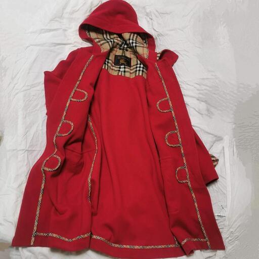 美品　バーバリーズ 羊毛 ロング ダッフルコート レッド 赤  ノバチェック ヘリンボーン 目を引く赤 かわいい 美品 バーバリーズ 羊毛 ロング ダッフルコート レッド 赤 ノバ