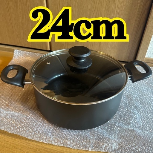 ✨新品未使用✨24cm 両手鍋+ガラス蓋セット　テフロン加工　IH対応‼️