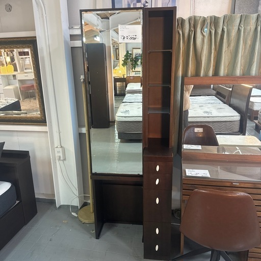 R056 NITORI 三面鏡ドレッサー、椅子セット、幅61cm 美品