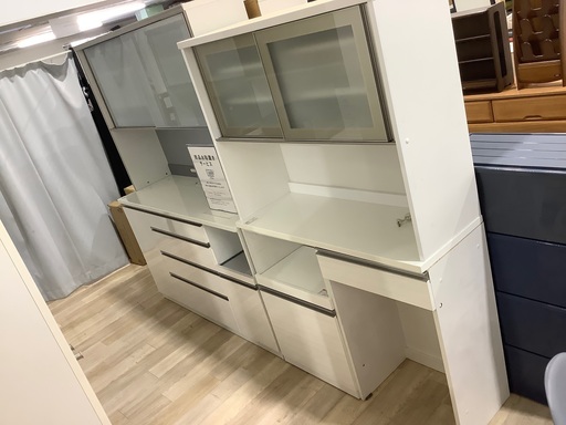 2枚扉レンジボード モイス加工 引き出し難有 ヨゴレ有 ホワイト 入荷 