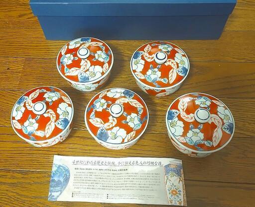 伊万里焼5客セット 骨董 伊万里焼 蓋付き茶椀 5客セット 骨董