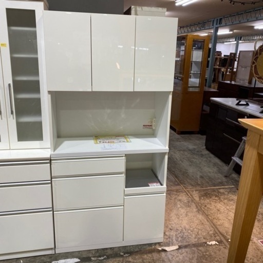 ☆ジモティ割あり☆ 松田家具 レンジボード ホワイト H179×D48.5×W117 クリーニング