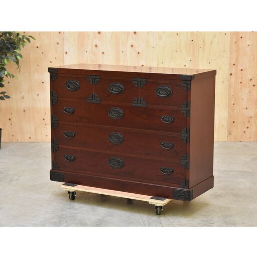 青木産業 整理たんす 江戸 幅90cm けやき 4段 鍵付き チェスト タンス