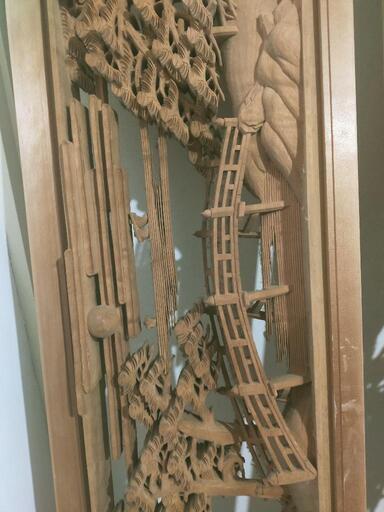 稀少/井波彫刻/栄二郎 刀/細密彫刻/両面彫刻/彫刻欄間/欄間/木彫/一対/2枚 稀少/井波彫刻/栄二郎 刀/細密彫刻/両面彫刻/彫刻欄間/欄間/木彫/一対