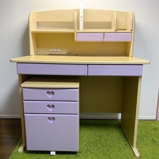 勉強机 ハート 紫 椅子付き 小学生 中学生 学習机 パープル」の人気
