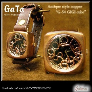 ハンドメイド腕時計 GATA gigi cube ブラックモデル 革ベルト製作品 手作り時計職人ブランド【GaTa】 銅製 【GIGI cube】文字盤