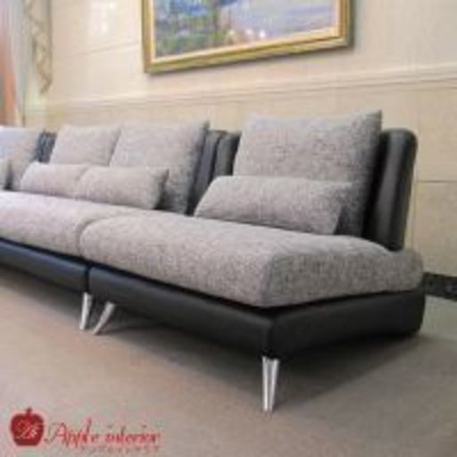 コーナーソファカーブチャーコンパクト 黒&灰色 1Pソファ (アップル  