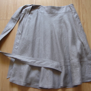 【ZARA】麻　カーキ色　スカート　リボン付き