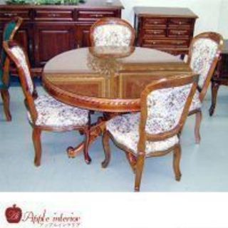 総天然木 丸型テーブル5点セット 直径100cm 象嵌入り