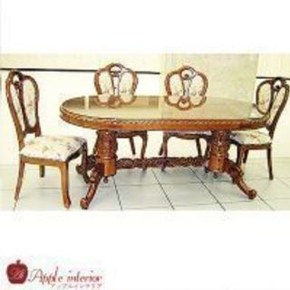 総天然木 楕円テーブル5点セット185x95cm 無地