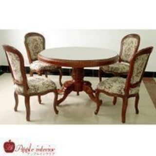 総天然木 丸型テーブル5点セット 直径120cm 象嵌入り