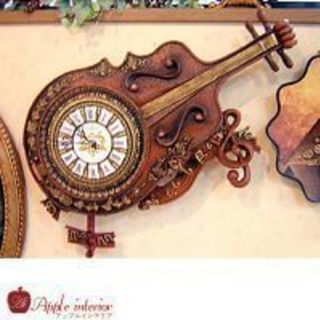 アンティーク壁掛け時計 バイオリン