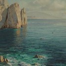 地中海の明るい景色の大きな油絵