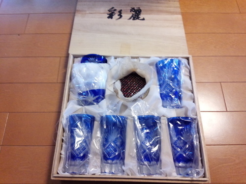 切子グラス＆冷酒用おちょこセット　【箱入り新品】